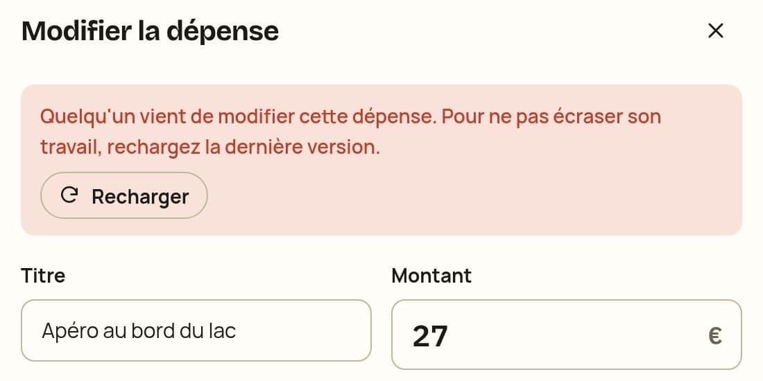 Alerte : la dépense vient d’être modifiée par quelqu’un d’autre
